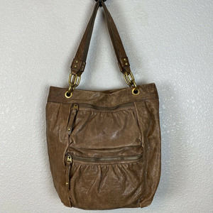 Fossil Womens Long Live Vintage 1954 Shoulder Tote Bag Purse Brown Leather